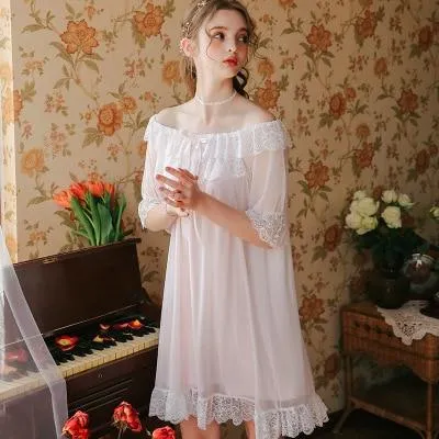 2019 Retro Sleepwear Lace Ruffed Cotton Lining Women Home Wear Night Dress For Wedding Vintage Princess Style Nightgown  T509