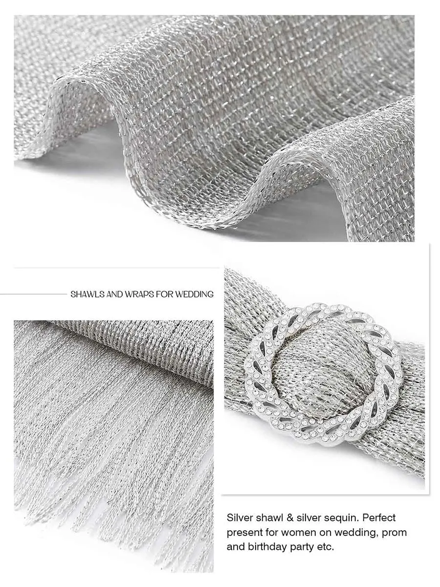 2025 Women Grey Fringe Glitter Metallic Long Shawls and Wraps
