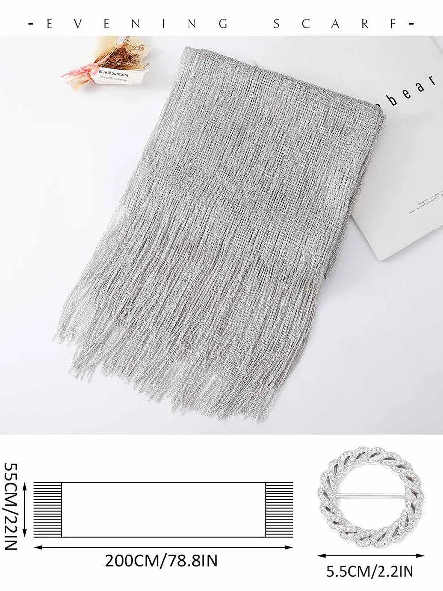 2025 Women Grey Fringe Glitter Metallic Long Shawls and Wraps