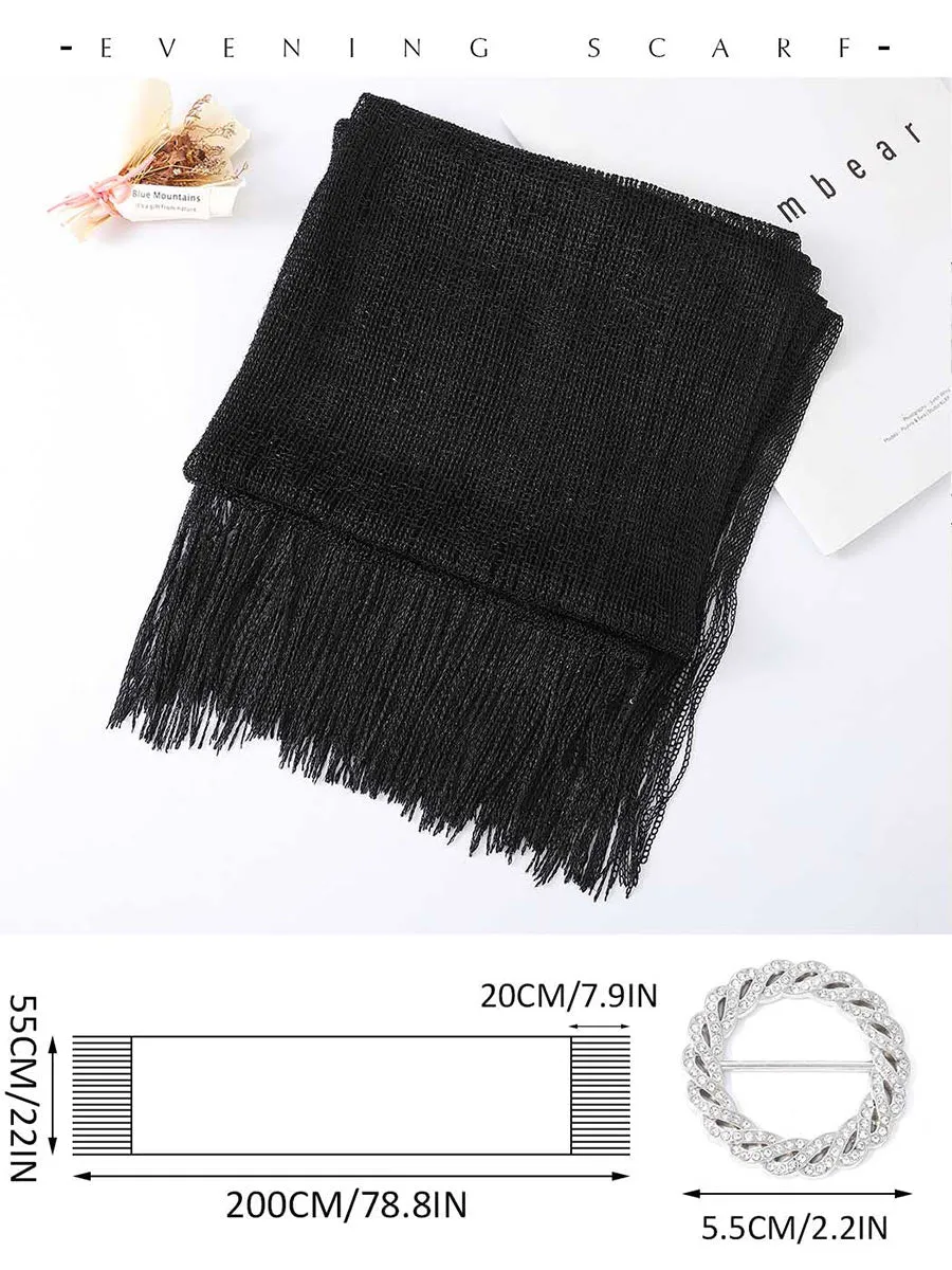 2025 Women's Black Glitter Metallic Fringe Shawl Scarf
