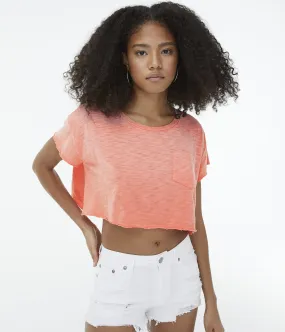Aeropostale Air Softspun Gradient Wash Cropped Pocket Crew Tee