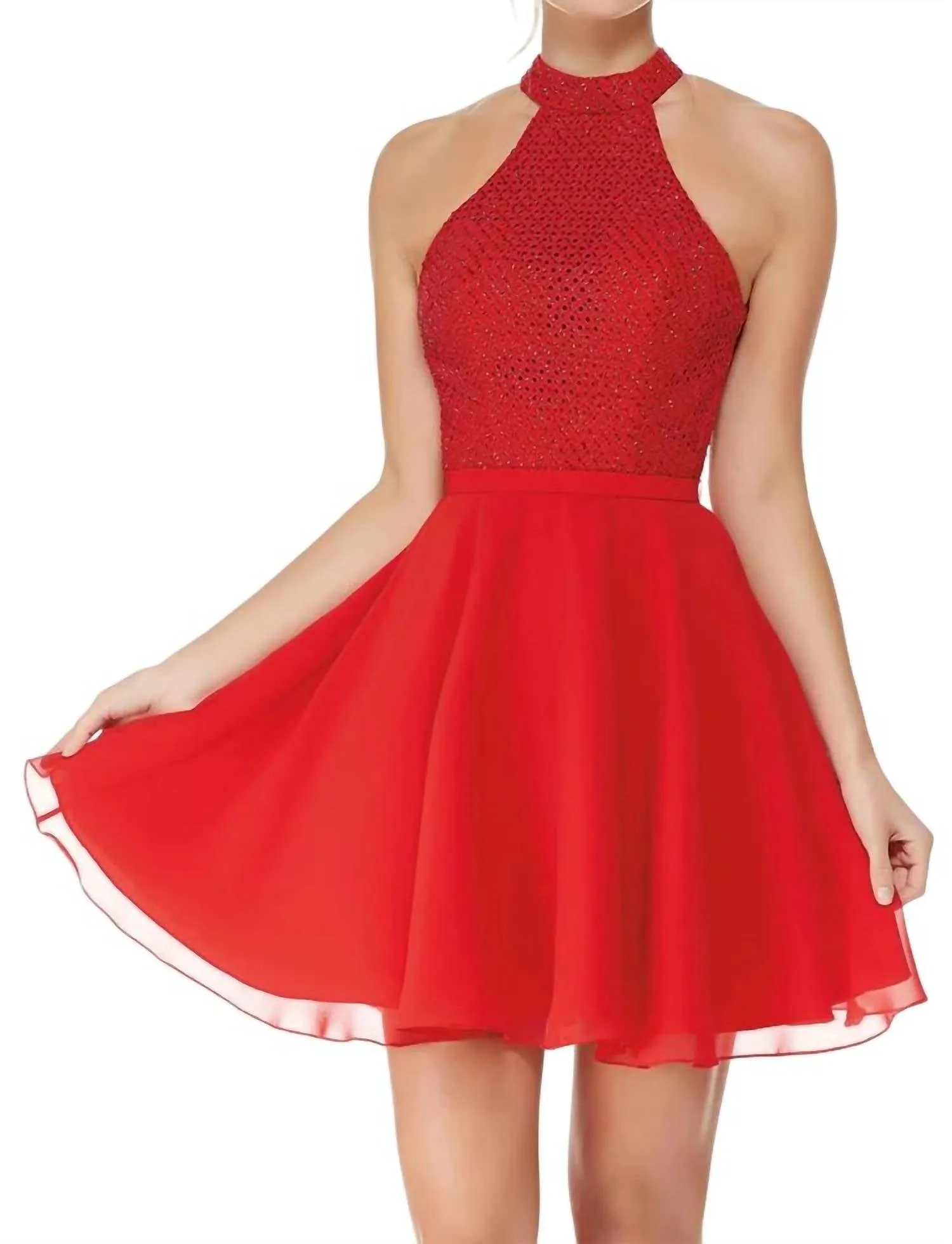 Alyce Paris - Diamond Lace Halter Mini Dress