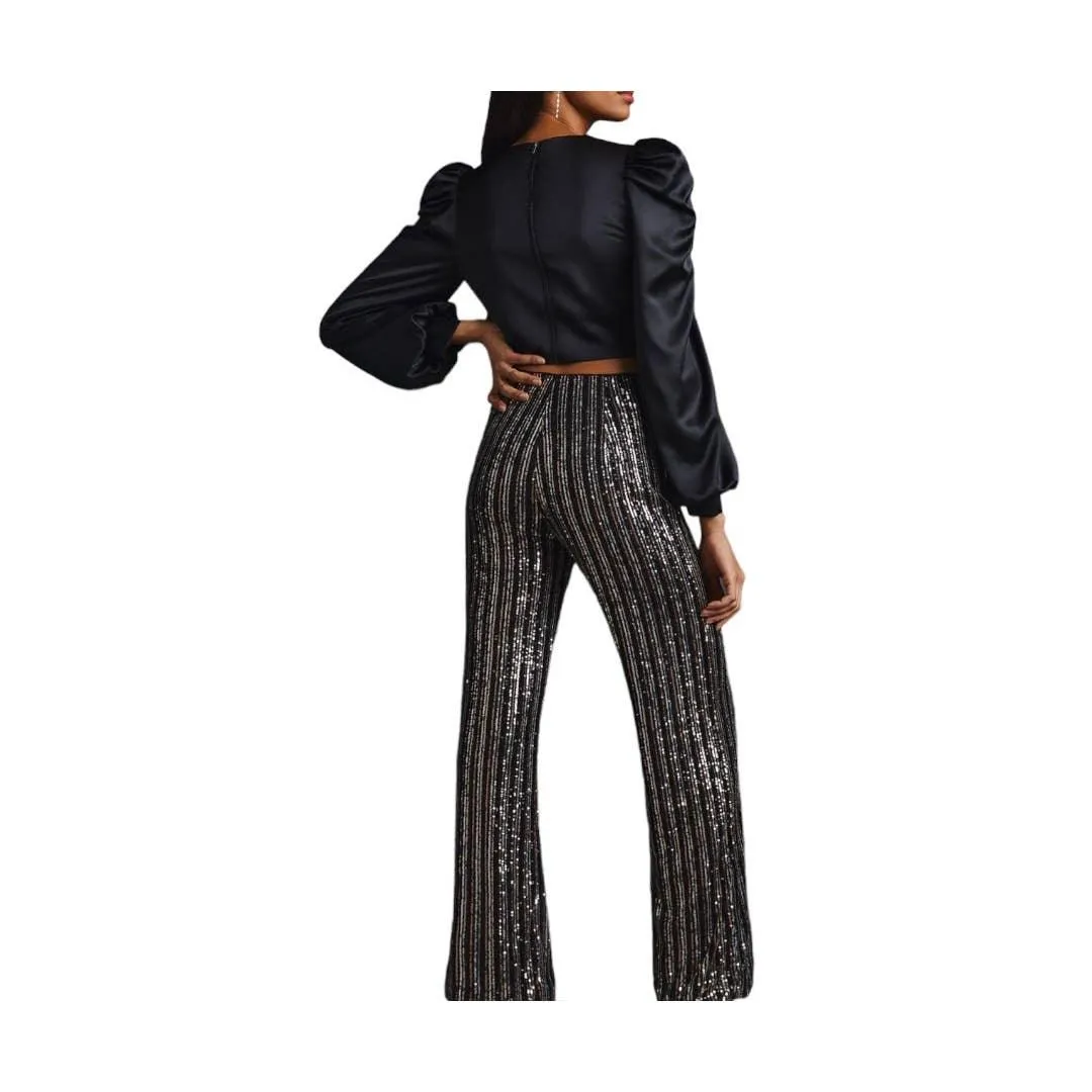 Anthropologie Maeve Sequin Flare Pants Striped Size 4 New