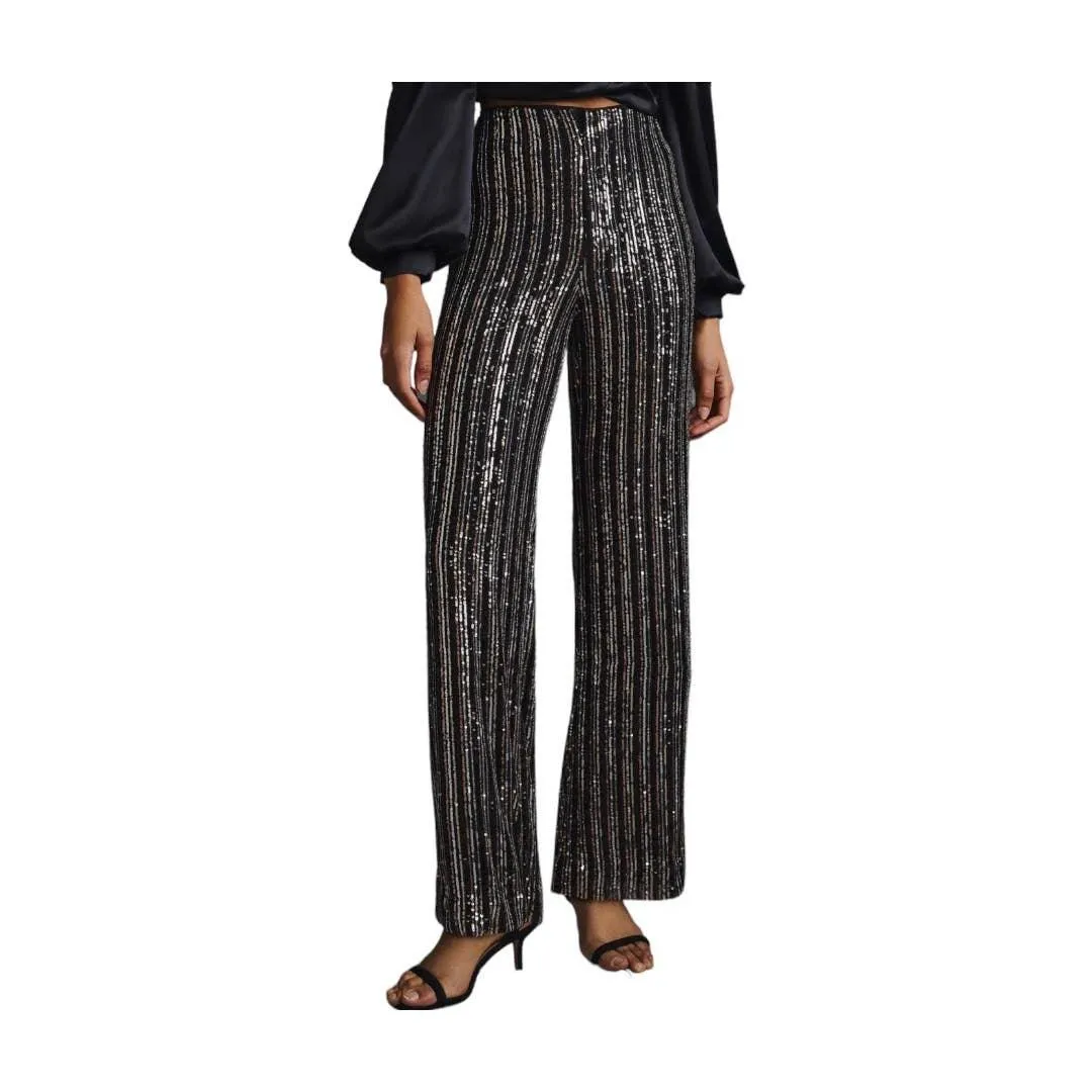 Anthropologie Maeve Sequin Flare Pants Striped Size 4 New