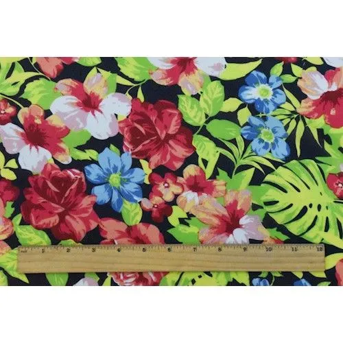 Blue/Green/Multi Tropical Floral Printed Chiffon Fabric