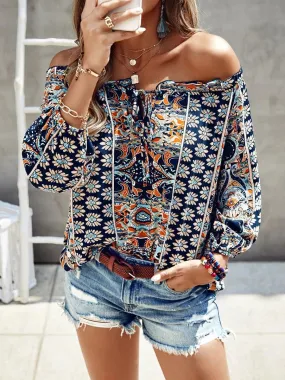 Bohemian Floral Print Off-Shoulder Blouse