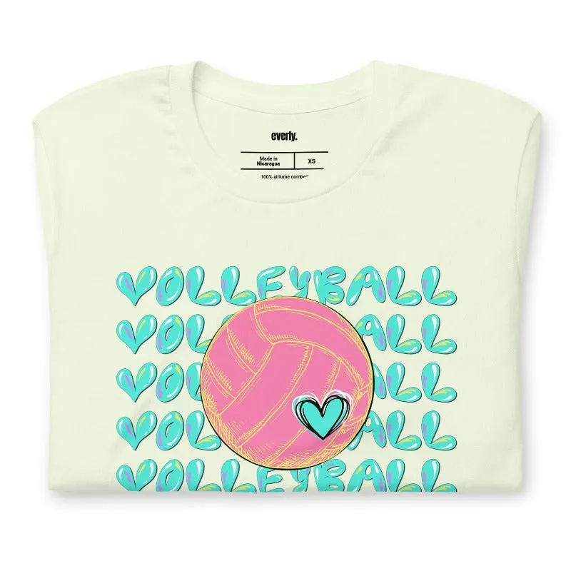Bright Volleyball Bubble Letters Graphic Tee