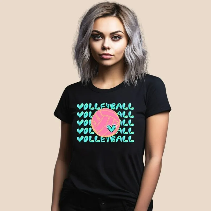 Bright Volleyball Bubble Letters Graphic Tee
