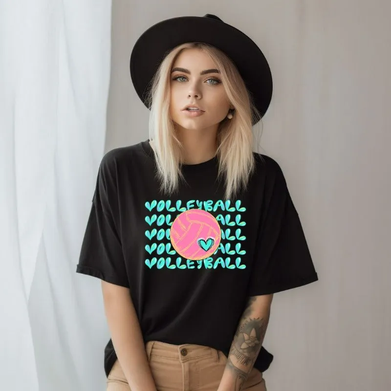 Bright Volleyball Bubble Letters Graphic Tee