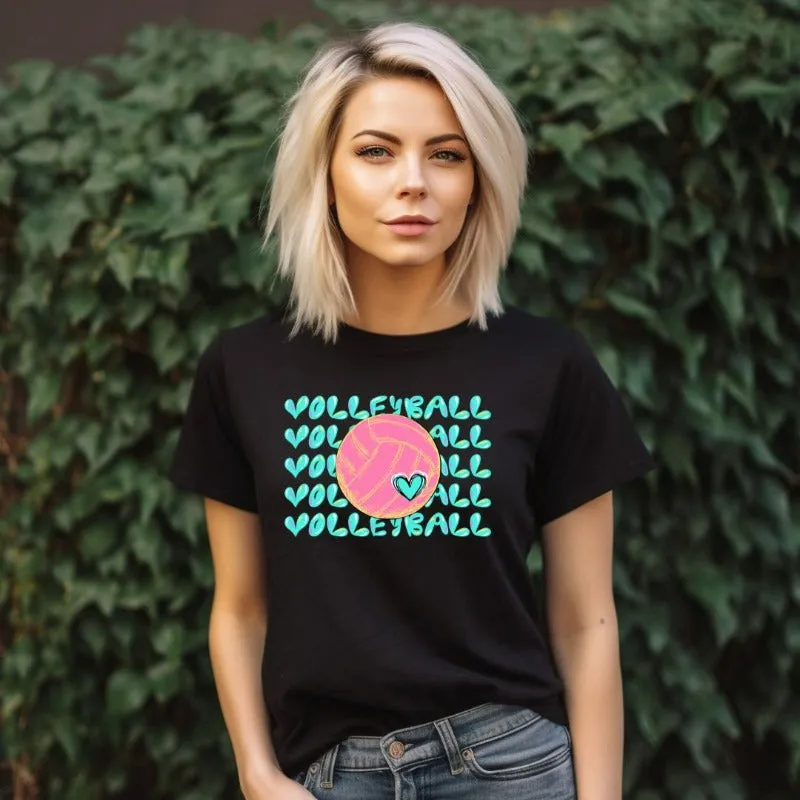Bright Volleyball Bubble Letters Graphic Tee