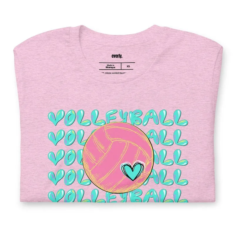 Bright Volleyball Bubble Letters Graphic Tee