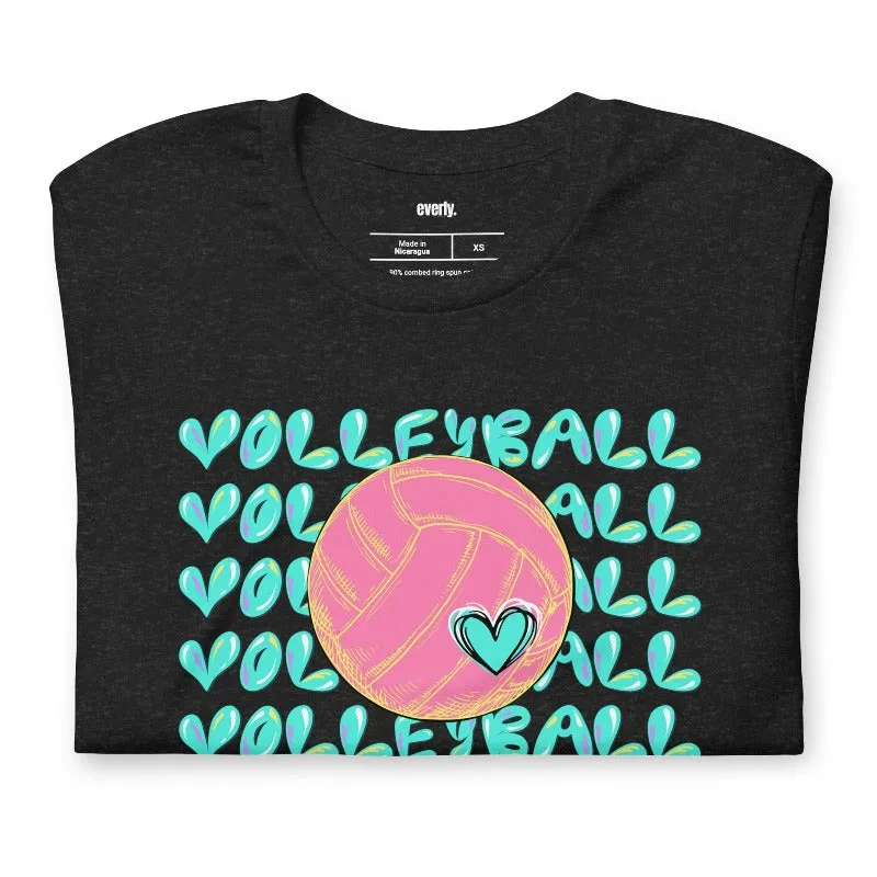 Bright Volleyball Bubble Letters Graphic Tee