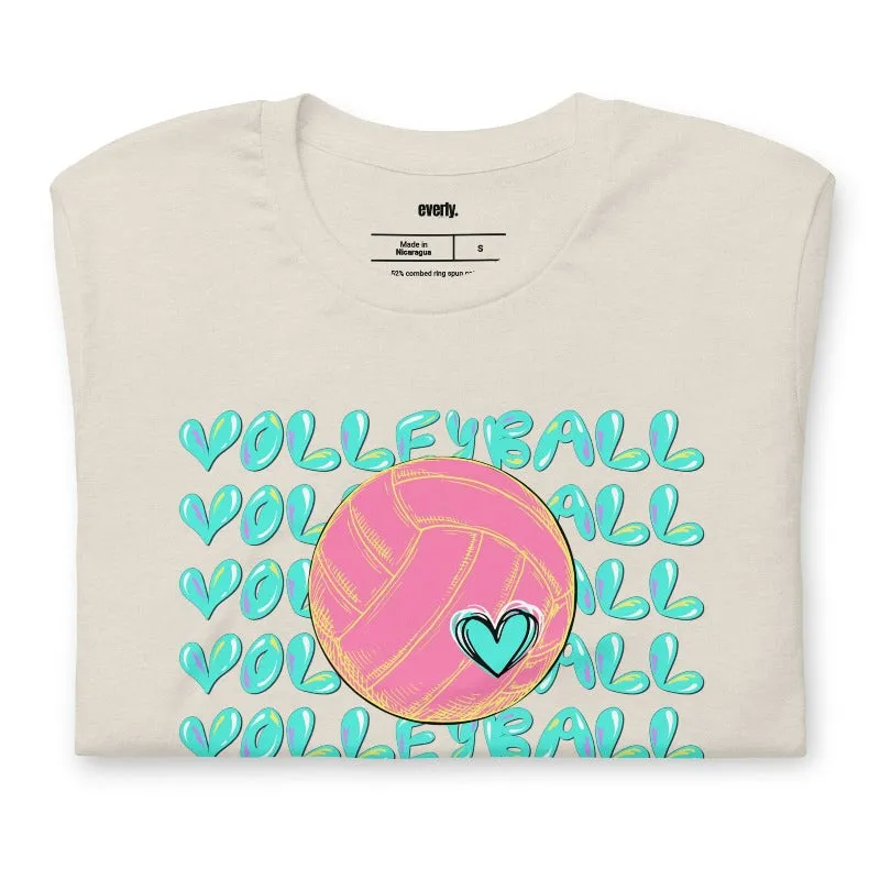 Bright Volleyball Bubble Letters Graphic Tee