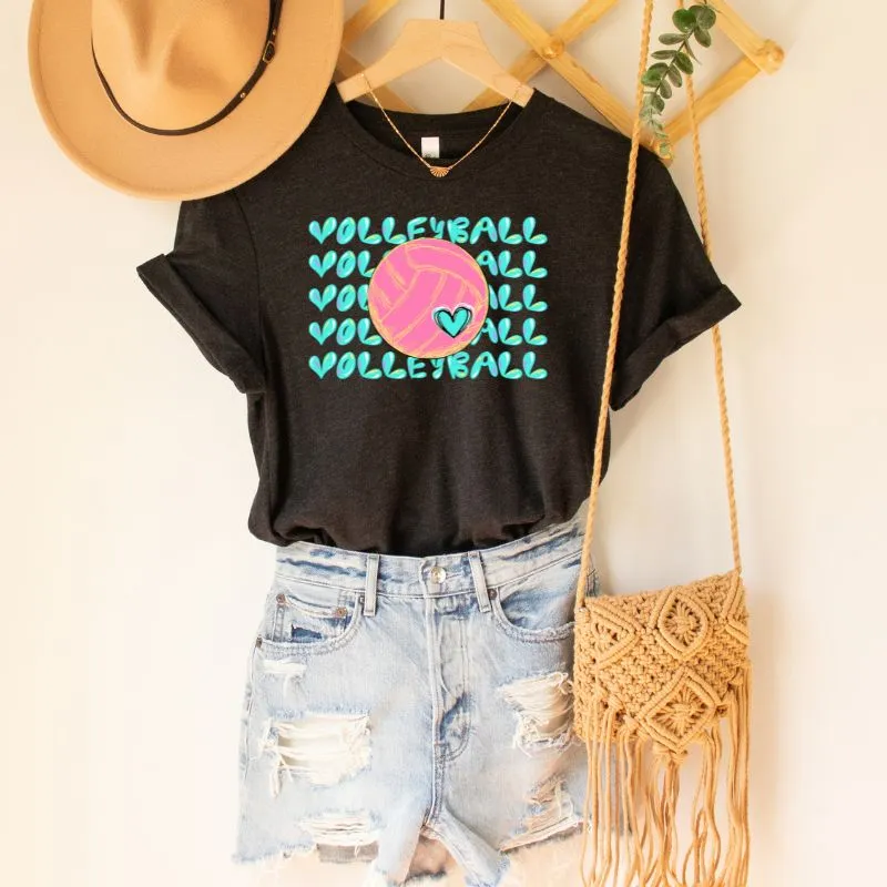 Bright Volleyball Bubble Letters Graphic Tee