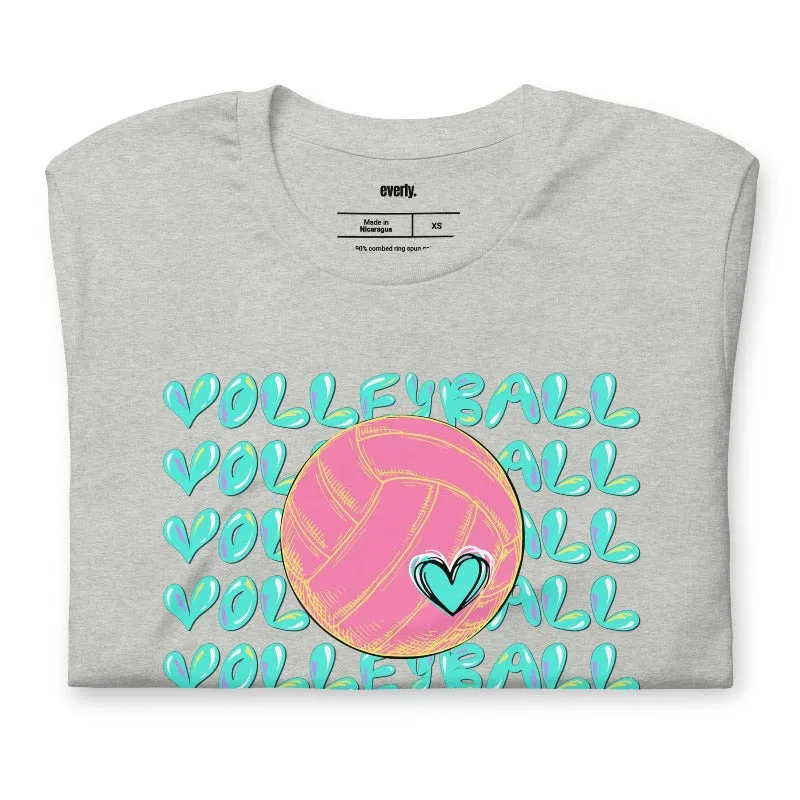 Bright Volleyball Bubble Letters Graphic Tee