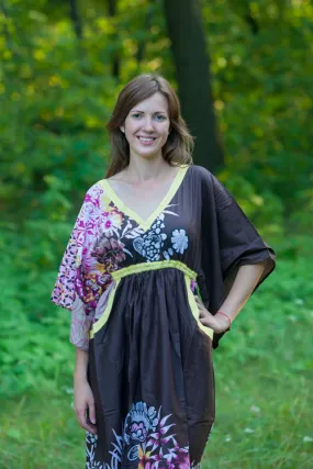 Brown Breezy Bohemian Style Caftan in Vibrant Foliage Pattern