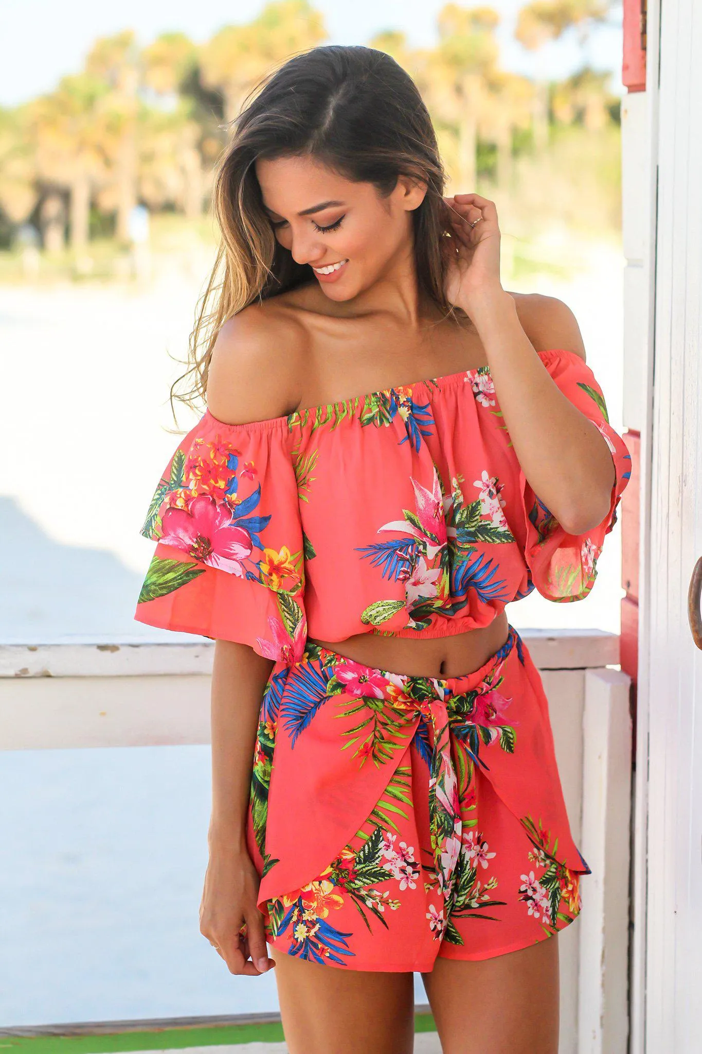 Coral Tropical Two Piece Set