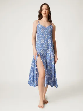 Cornflower Blue Cotton Strappy High-Slit Dress