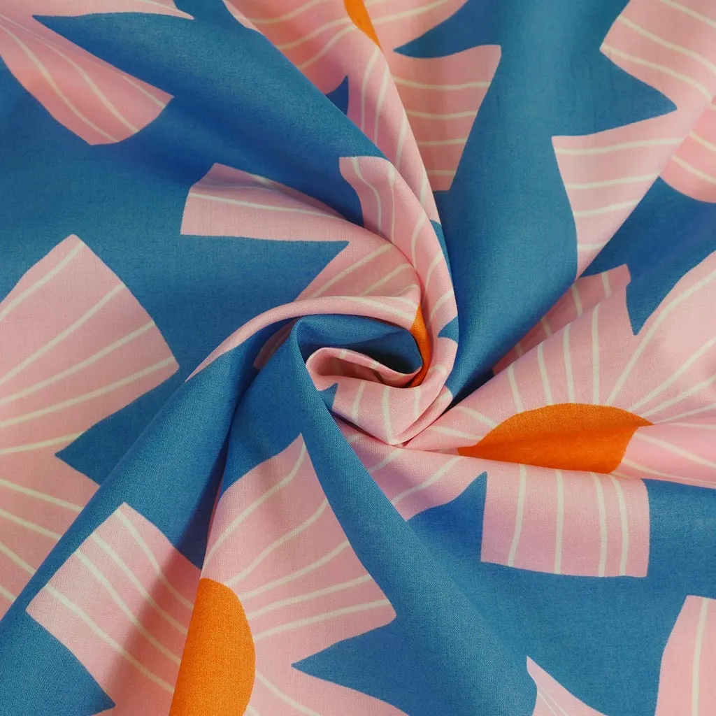 Cotton Voile - Blue Sunny Days Woven Fabric by Nerida Hansen Sample