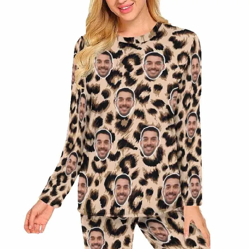 Custom Face Leopard Couple Pajamas Personalized Sleepwear