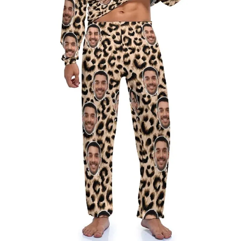 Custom Face Leopard Couple Pajamas Personalized Sleepwear