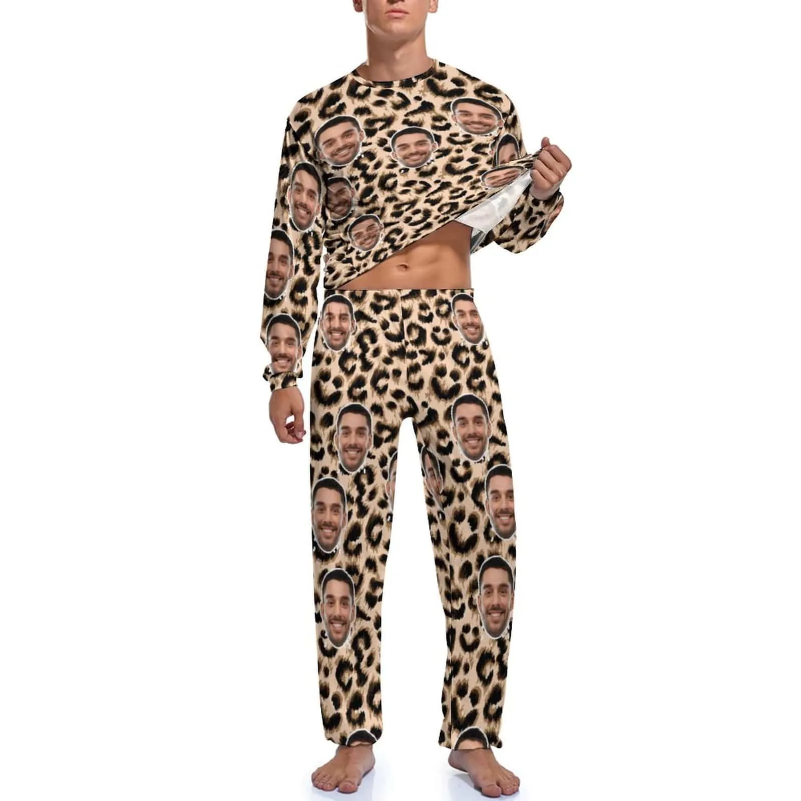 Custom Face Leopard Couple Pajamas Personalized Sleepwear