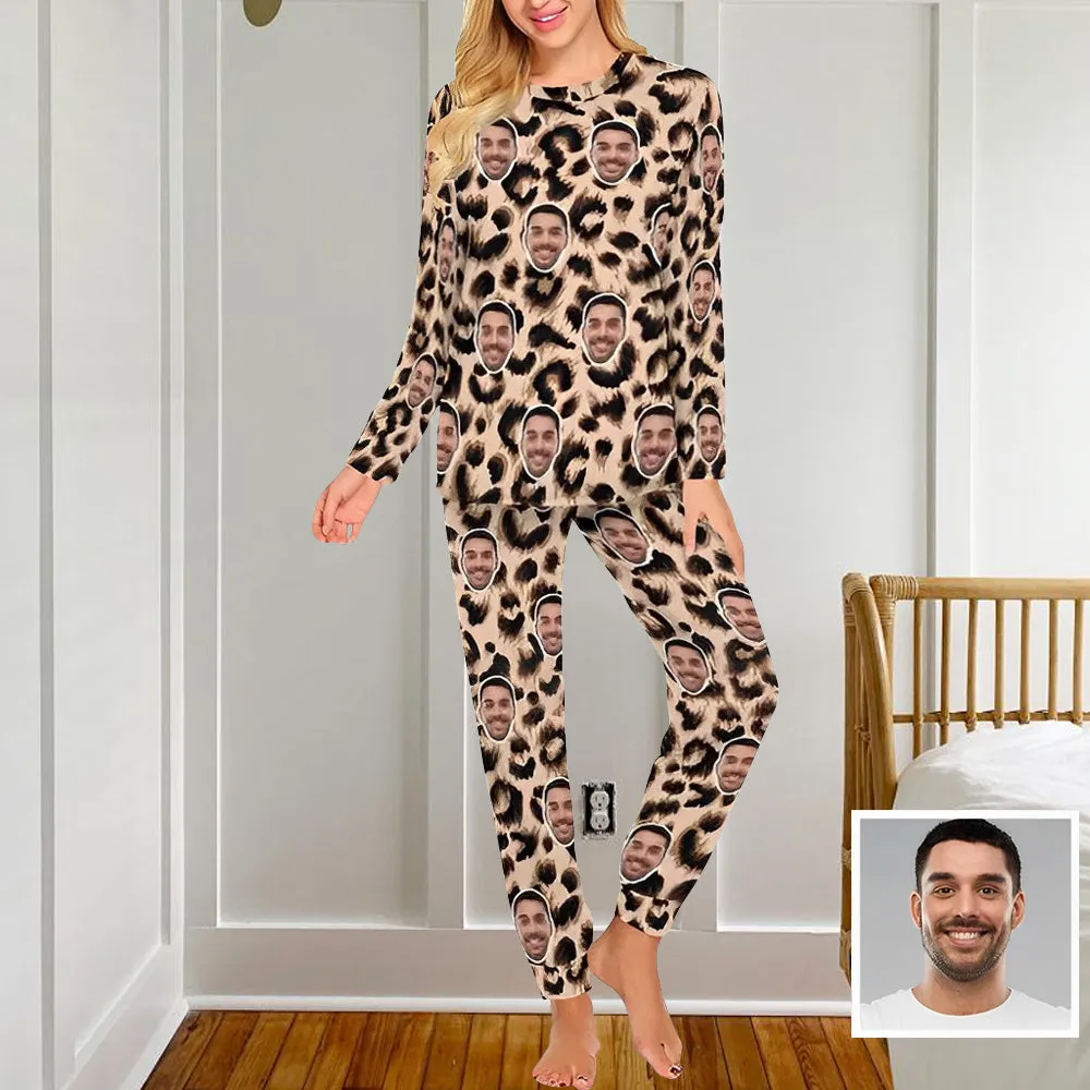 Custom Face Leopard Couple Pajamas Personalized Sleepwear