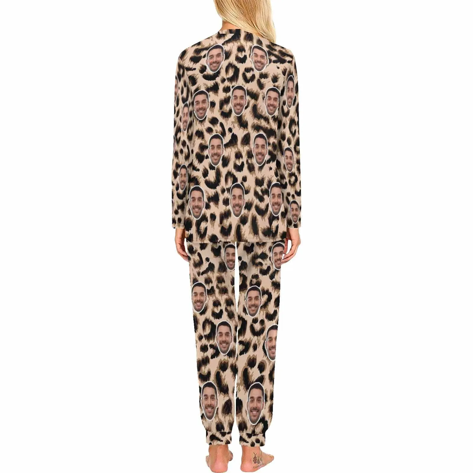 Custom Face Leopard Couple Pajamas Personalized Sleepwear