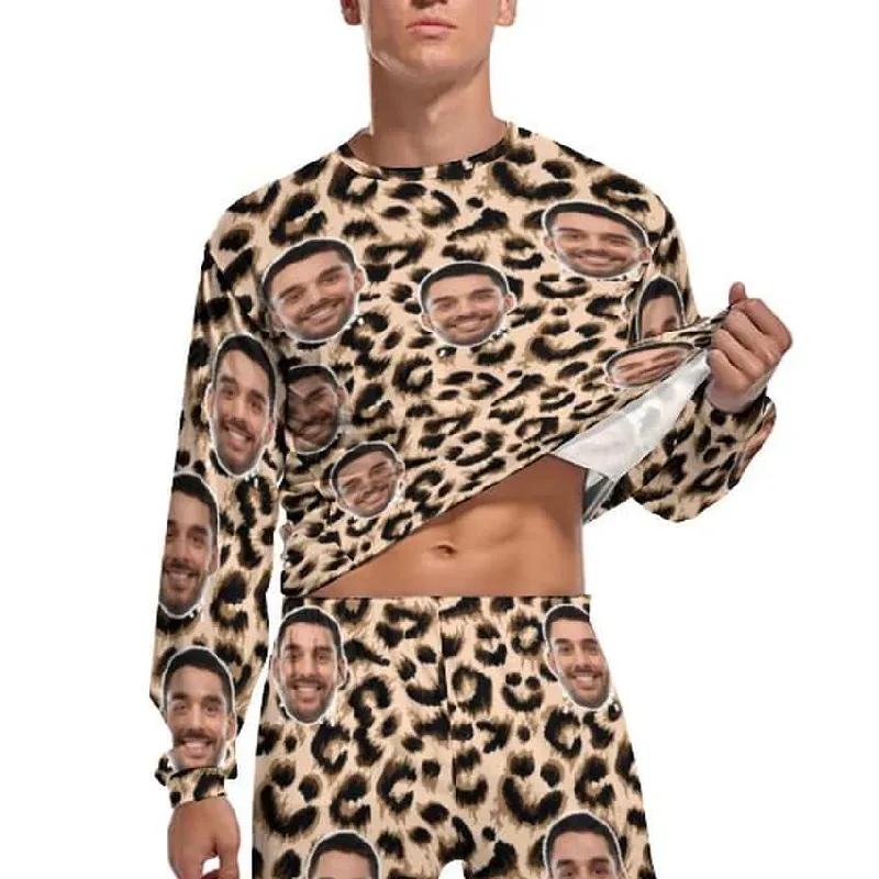 Custom Face Leopard Couple Pajamas Personalized Sleepwear