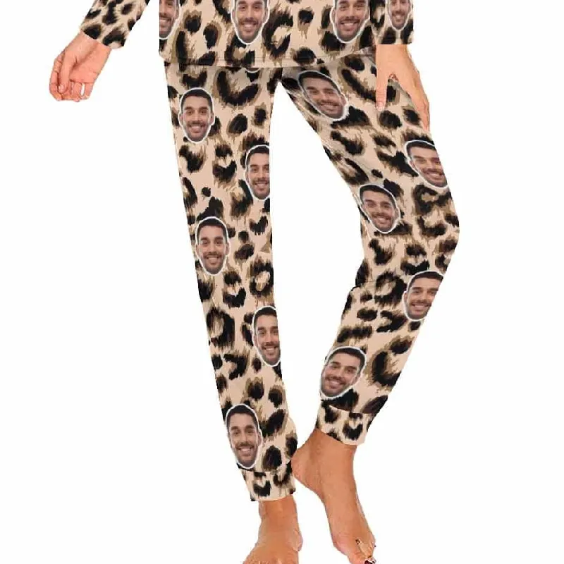 Custom Face Leopard Couple Pajamas Personalized Sleepwear
