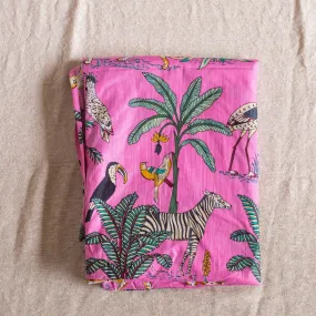 Dark Pink Tropical Safari Hand Screenprinted Cotton Fabric