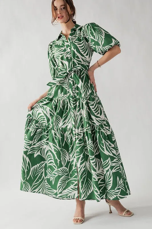 Elsie Tropical Print Maxi Sundress Green