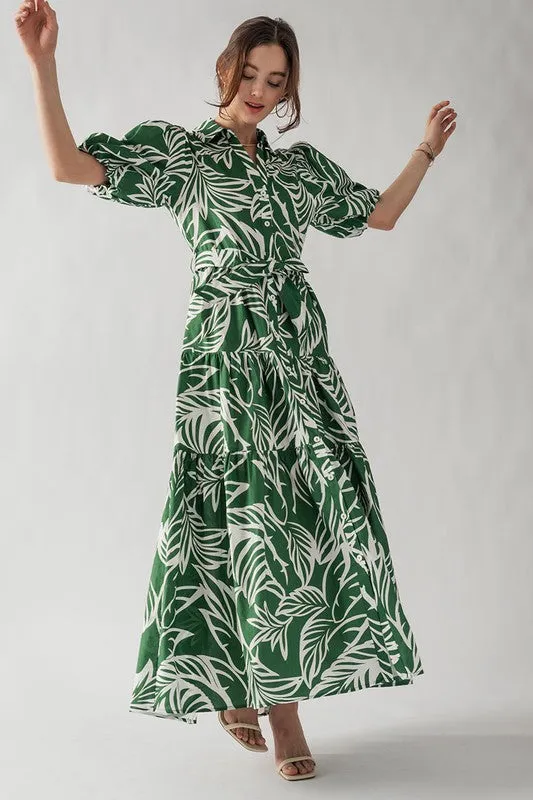 Elsie Tropical Print Maxi Sundress Green