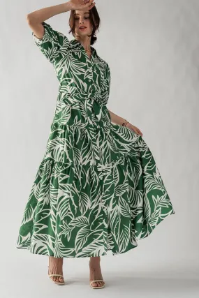 Elsie Tropical Print Maxi Sundress Green