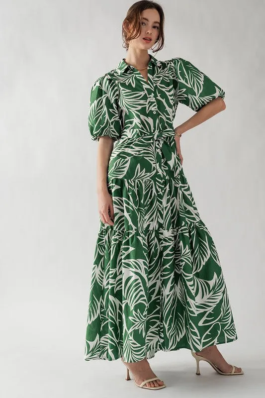 Elsie Tropical Print Maxi Sundress Green