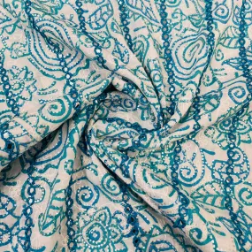Exclusive Blue Floral Foil Sequins Embroidery Cotton Fabric