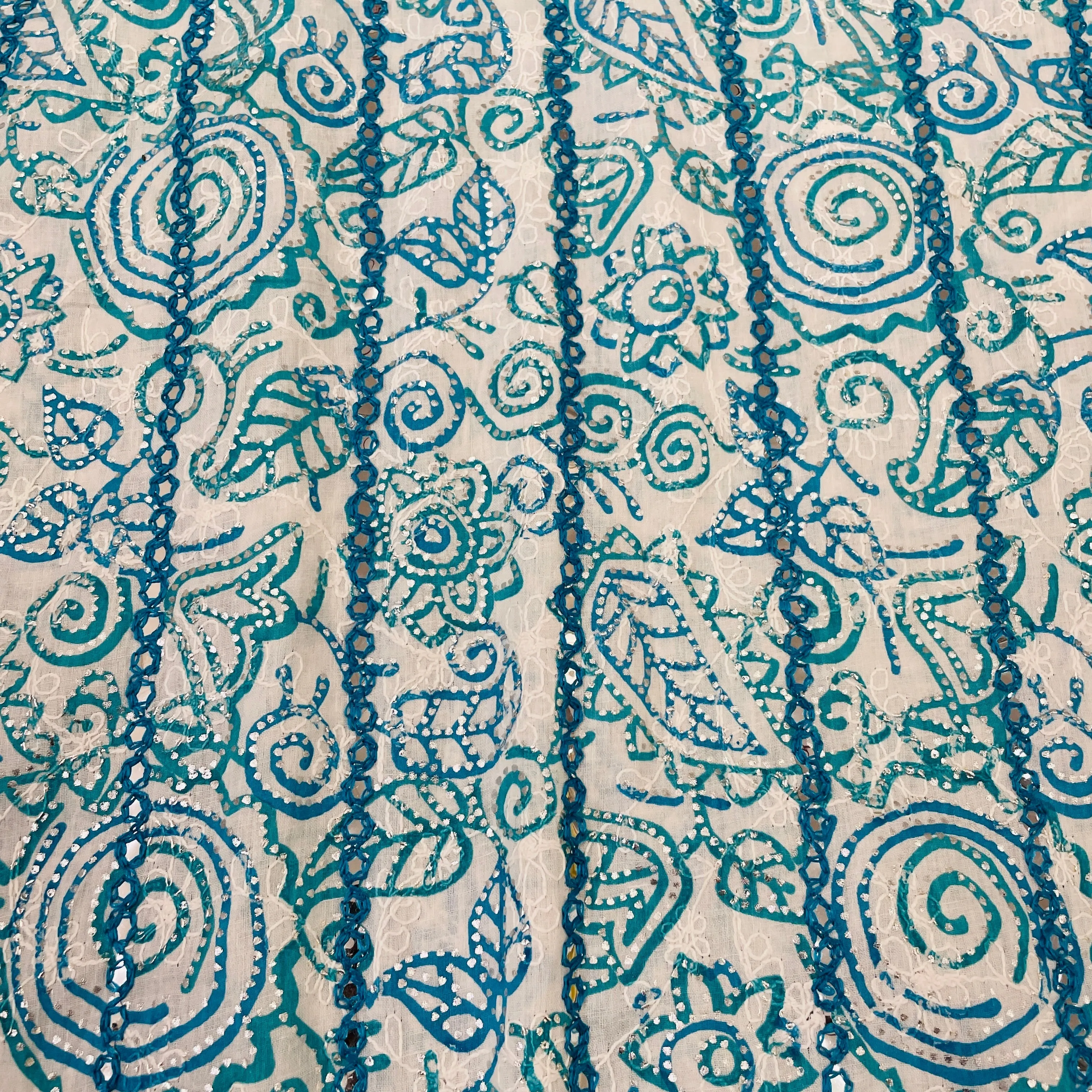 Exclusive Blue Floral Foil Sequins Embroidery Cotton Fabric