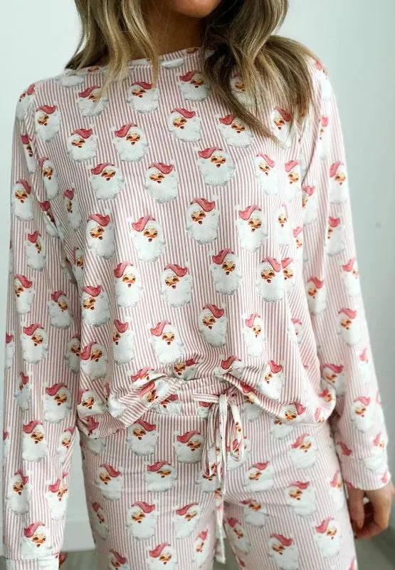 Festive Santa Print Lounge Set for Women