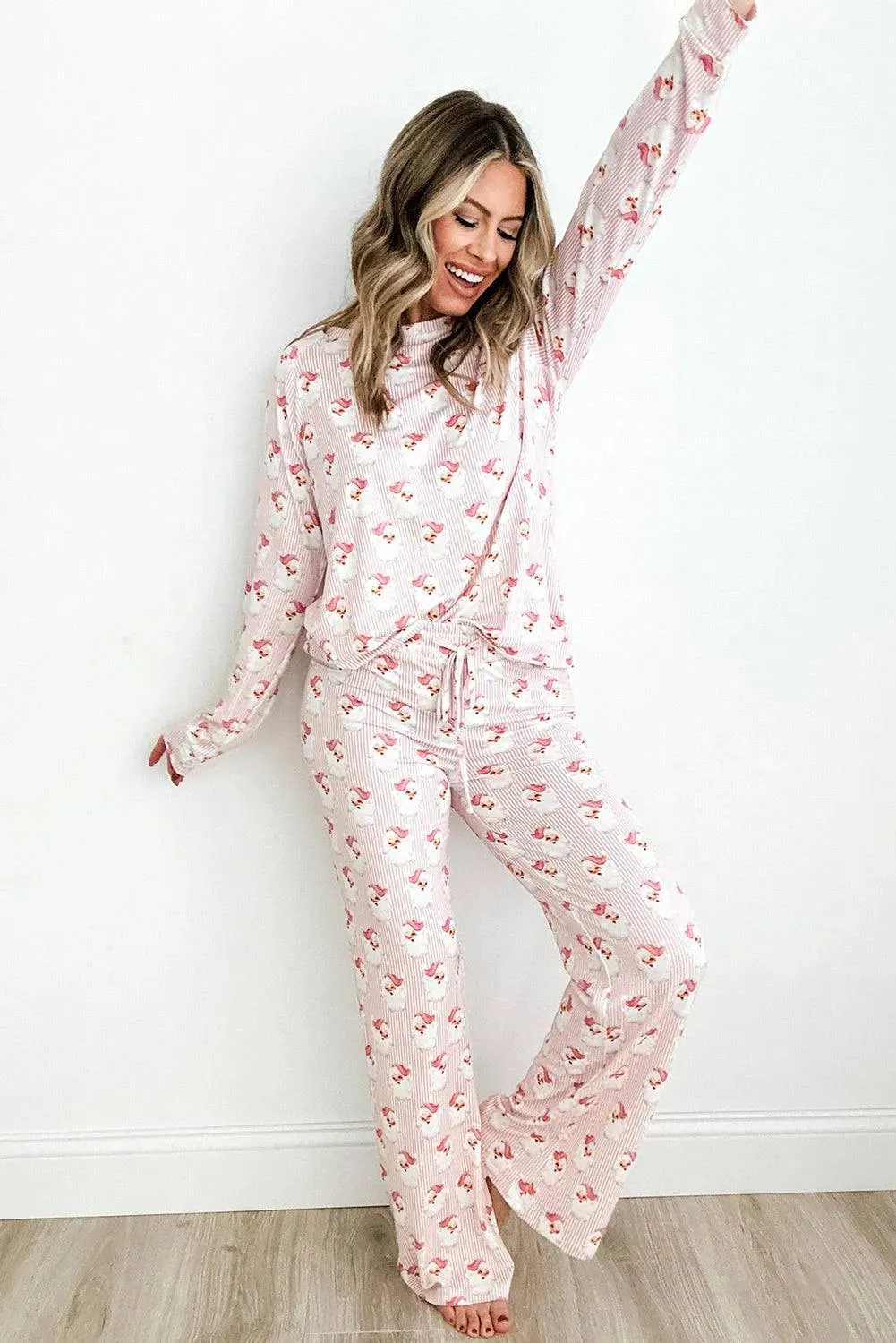 Festive Santa Print Lounge Set for Women