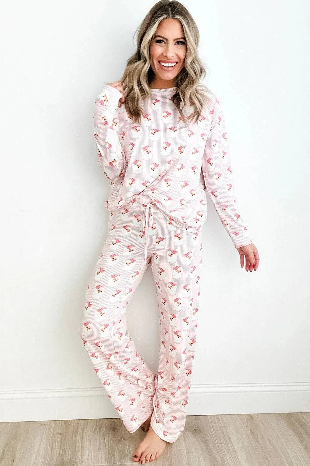 Festive Santa Print Lounge Set for Women