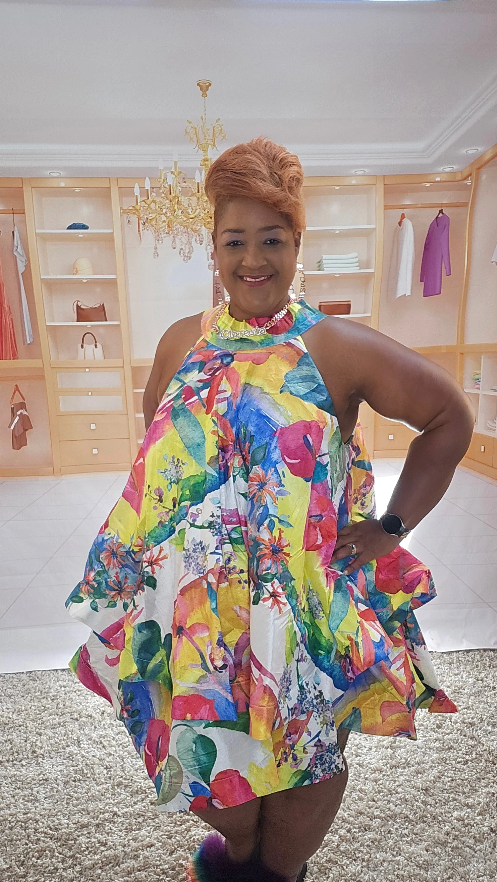 Flirty Tropical Choker Dress