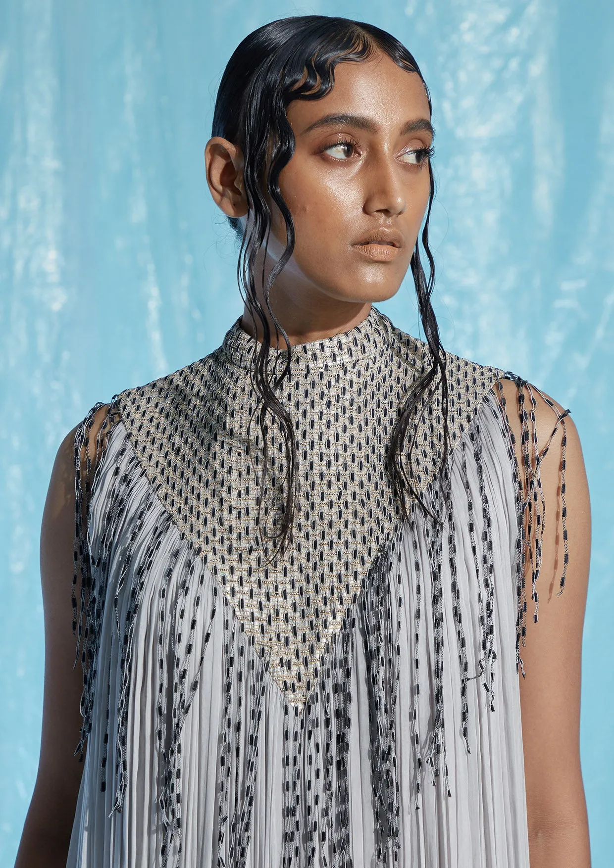 Fringed Chiffon Maxi Dress