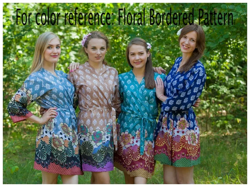 Gray Breezy Bohemian Style Caftan Housedress in Floral Bordered Pattern