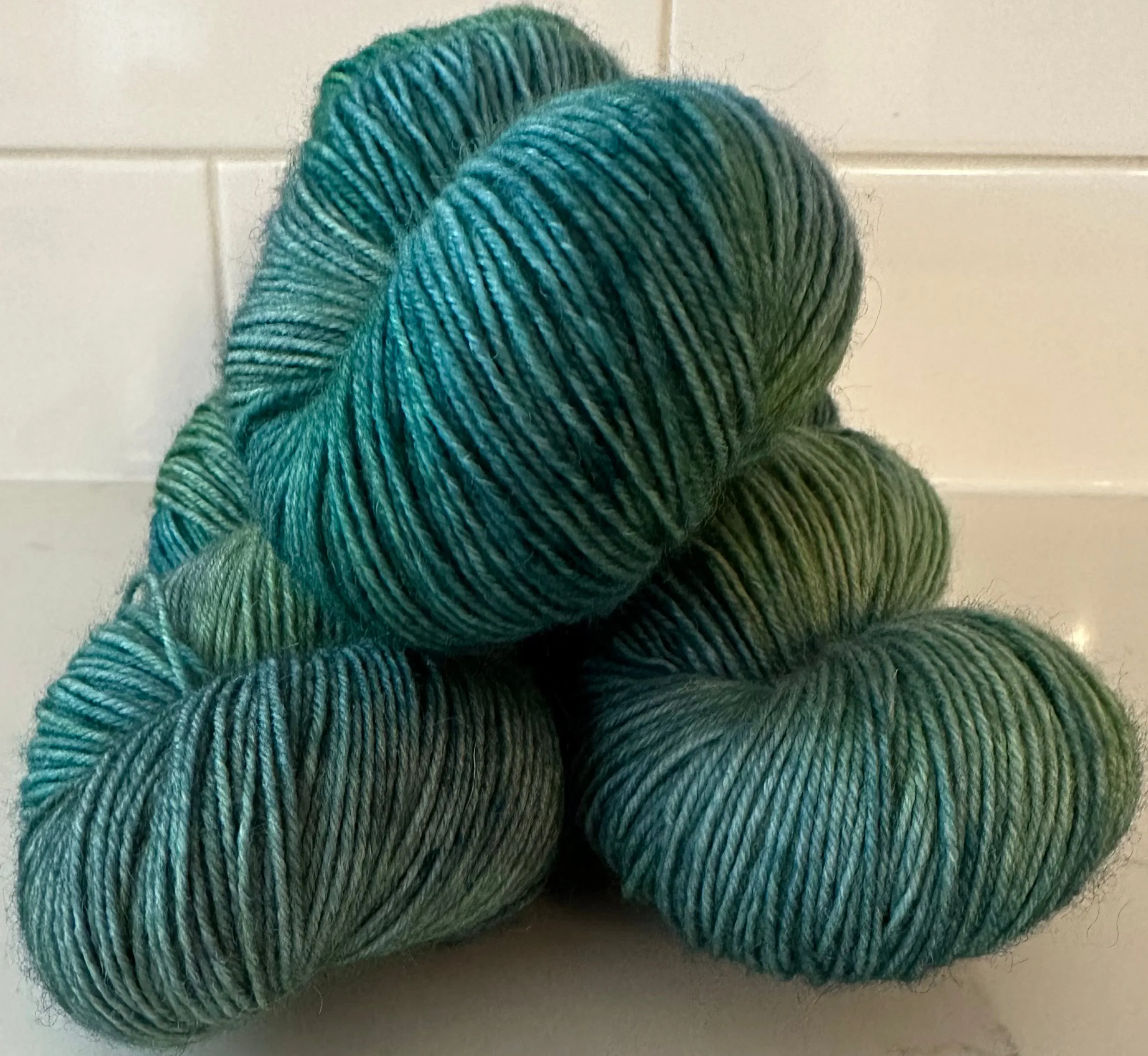 Hand Dyed Yarn "If a Teal Falls in the Forest…" Teal Green Blue Spruce Navy Chartreuse Bluefaced Leicester Fingering Superwash 438yds 100g