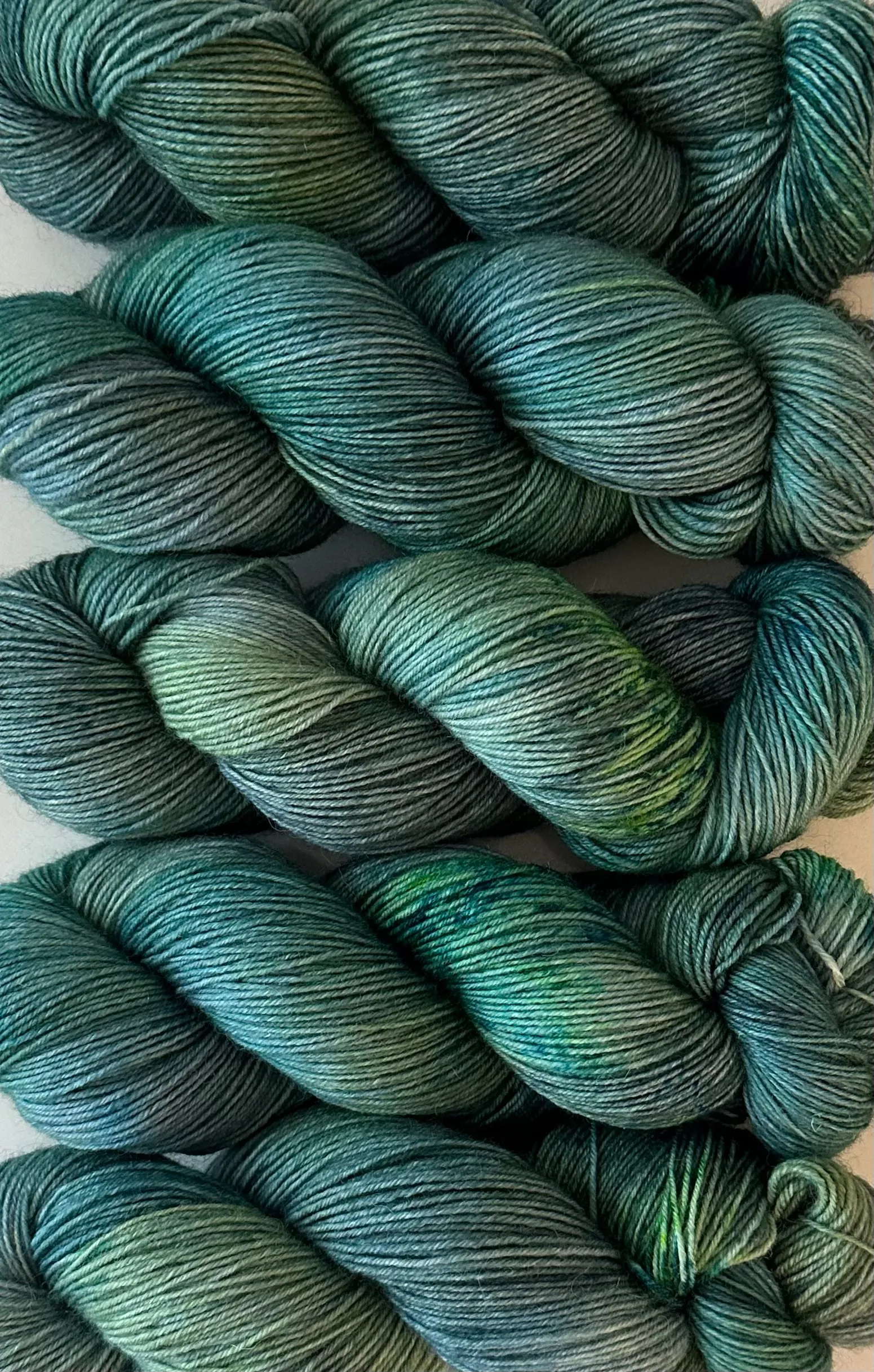 Hand Dyed Yarn "If a Teal Falls in the Forest…" Teal Green Blue Spruce Navy Chartreuse Bluefaced Leicester Fingering Superwash 438yds 100g