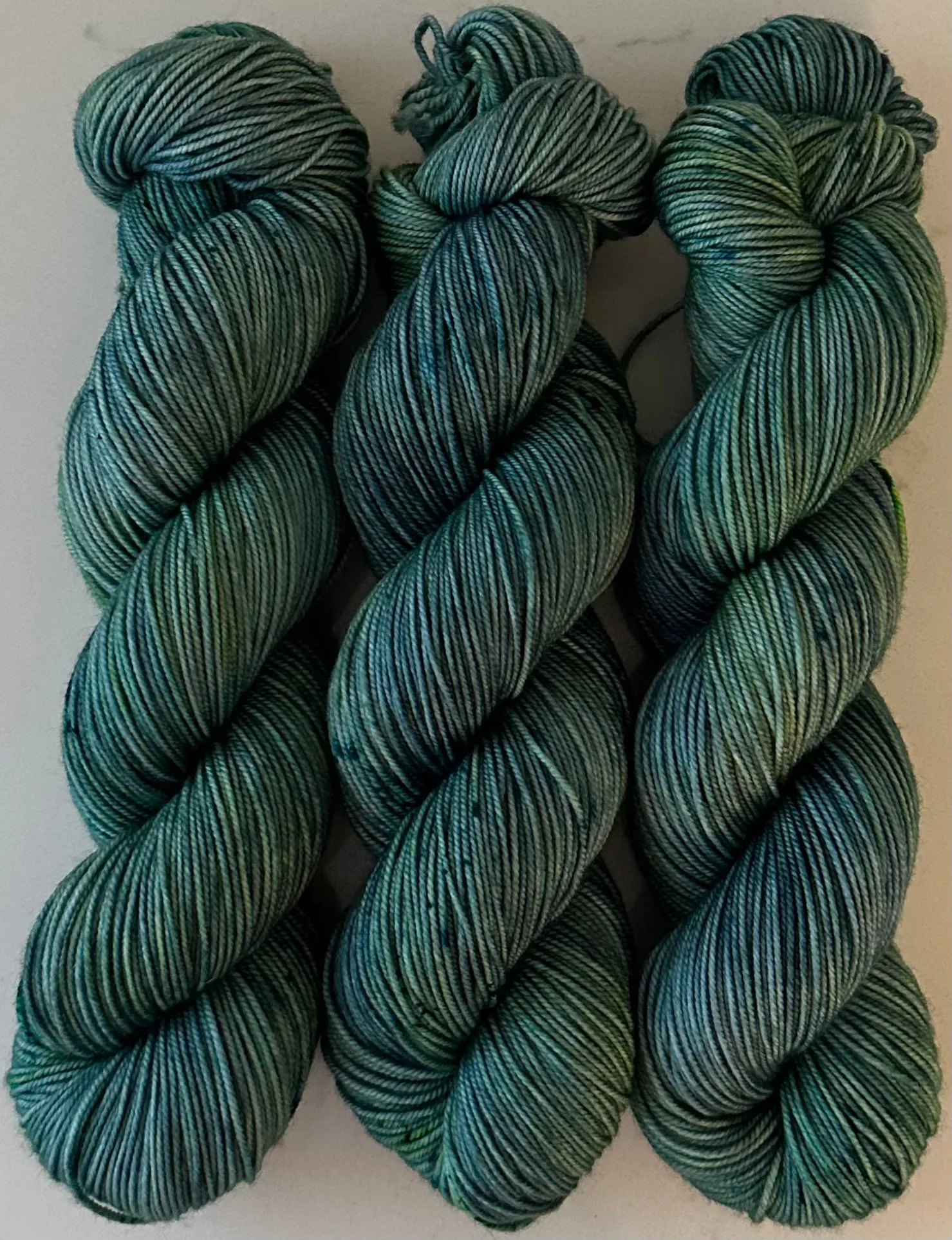 Hand Dyed Yarn "If a Teal Falls in the Forest…" Teal Green Blue Spruce Navy Chartreuse Bluefaced Leicester Fingering Superwash 438yds 100g