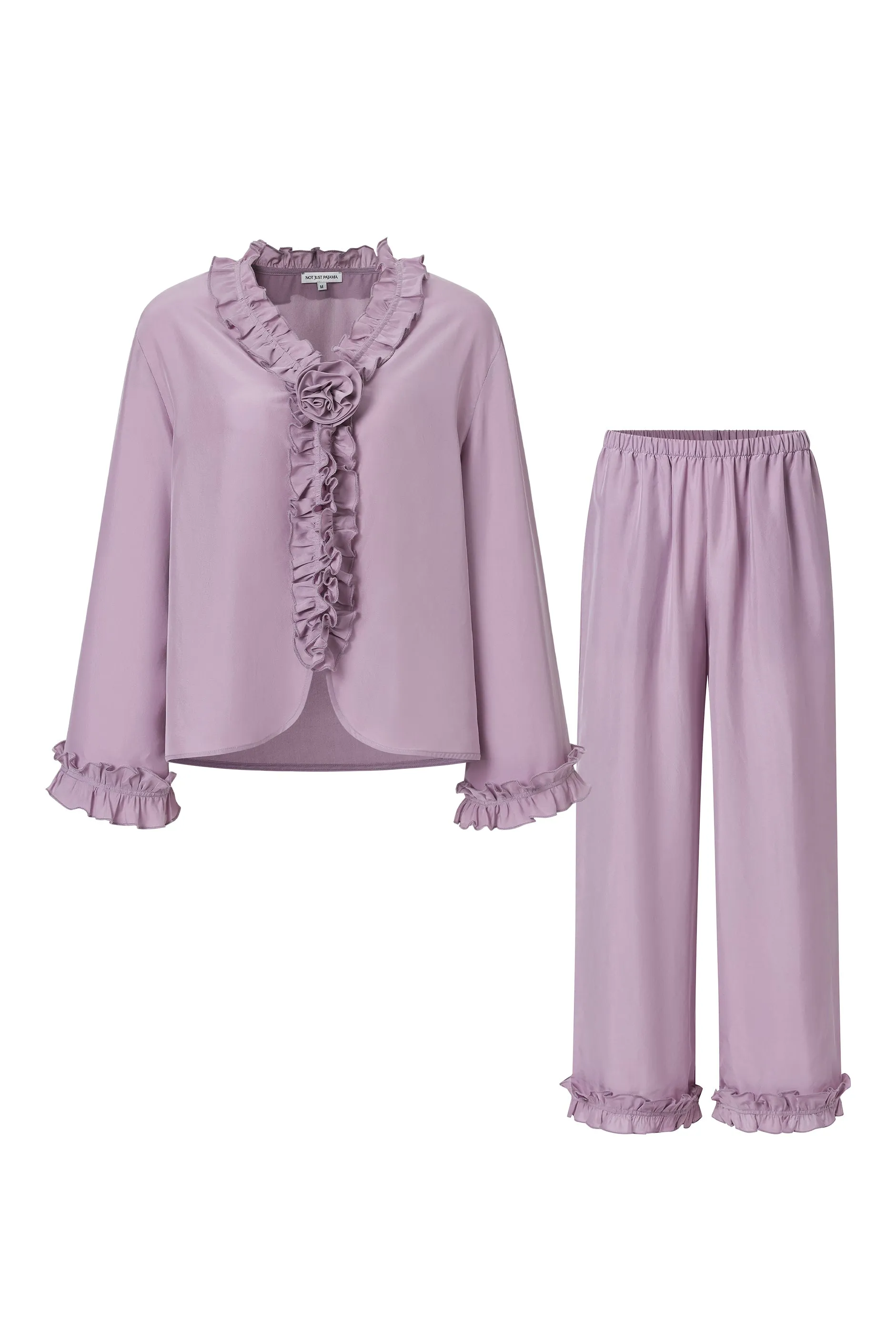 Holiday in Arles | Sandwashed Matte Silk Lace Long Pajama Set - Lavender