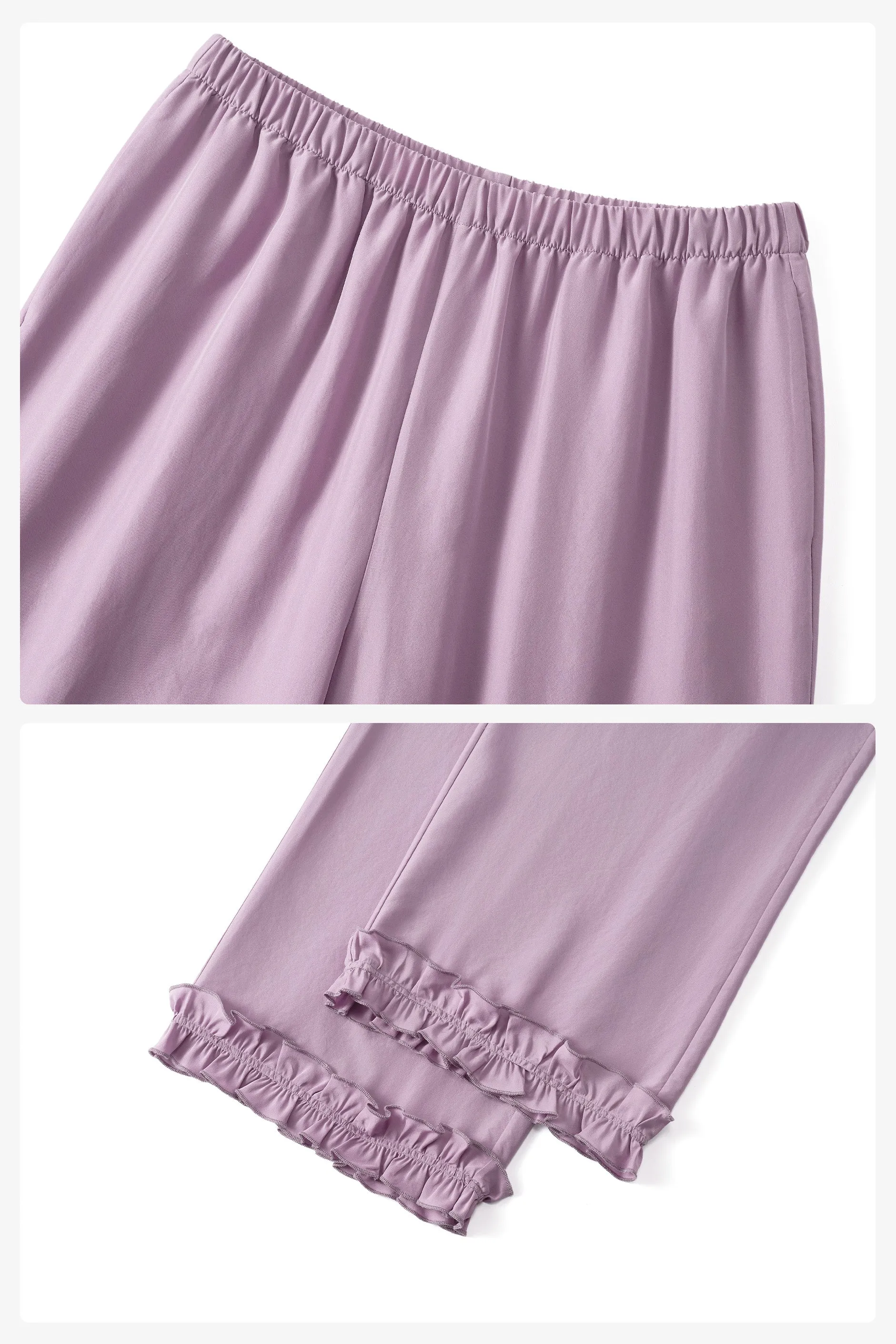 Holiday in Arles | Sandwashed Matte Silk Lace Long Pajama Set - Lavender