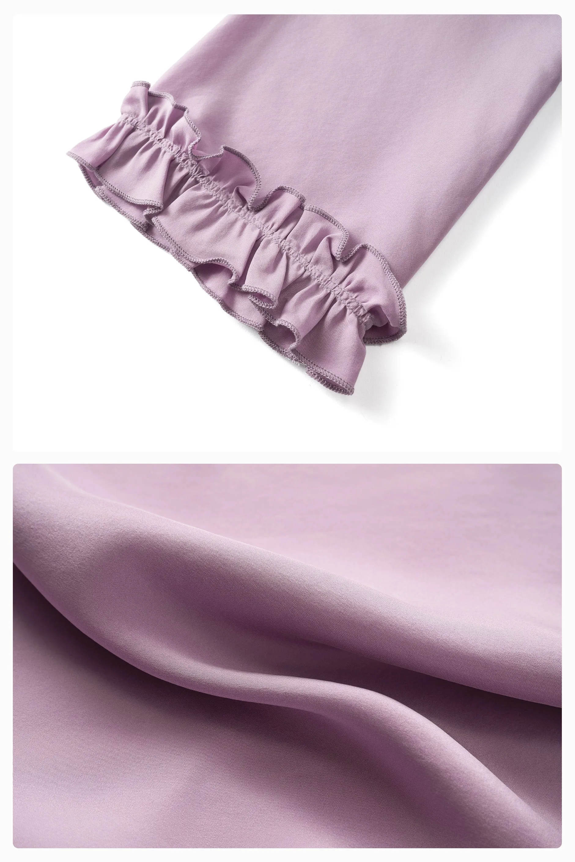 Holiday in Arles | Sandwashed Matte Silk Lace Long Pajama Set - Lavender