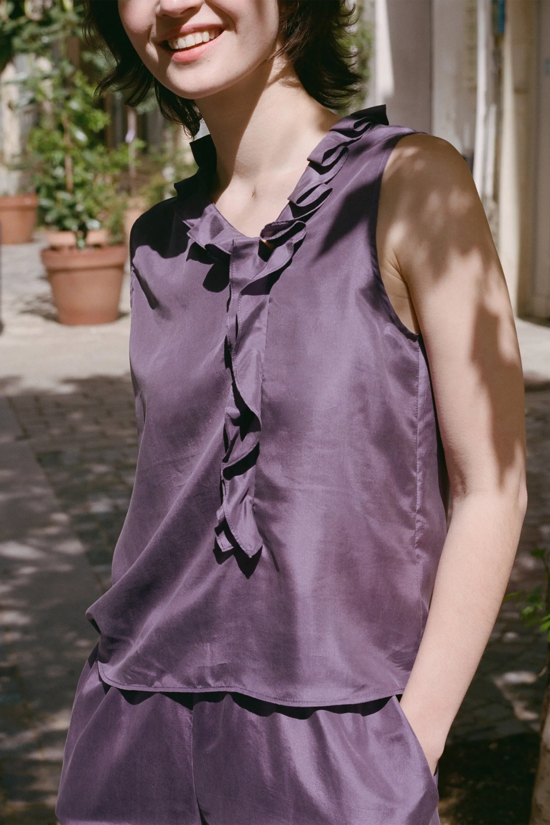 Holiday in Arles | Sandwashed Matte Silk Lace Long Pajama Set - Olive Green